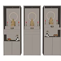 Buddhist Shrine Cabinet Design With Buddha Statue Red Candles And Circular Lighting