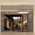 Modern Clothing Store Facade With Glass Door Window Display Mannequin Clothing Shoes And Stone Wall