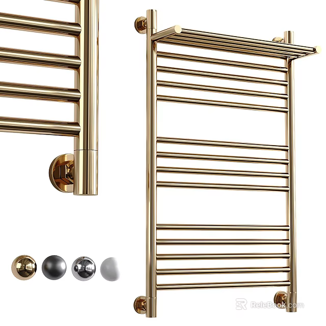 Golden Wall Mounted Bathroom Cabinet Rack With Towel Storage And Decorative Balls 3d model 