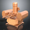 Copper Colored Multiple Barrel Naval Defense Weapon With Cylindrical Component And Stable Base