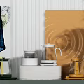 Modern Glass Electric Kettles in White and Yellow on Kitchen Countertop with Wall Decor