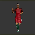 Soccer Player Game Character in Red Jersey With Green Socks Running And Pointing