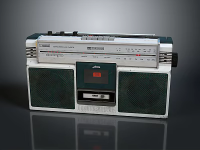 Vintage Radio Cassette Player With Green Speakers And White Classic Body Design 3d model