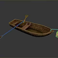 Detailed Traditional Wooden Small Boat Model With Paddle And Lantern