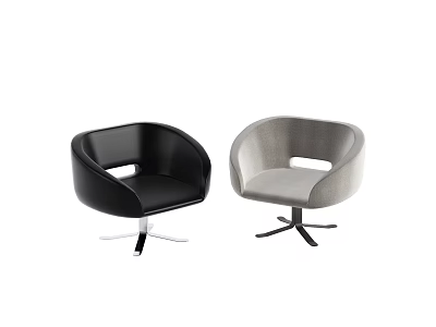 Modern Black and Gray Accent Chairs With Leather Fabric Upholstery Metal Swivel Base Round Armrest 3d model