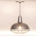 Modern Metal Pendant Light With Dome Shaped Wire Cage Design Illuminated On Light Background
