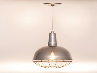 Modern Metal Pendant Light With Dome Shaped Wire Cage Design Illuminated On Light Background 3d model