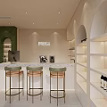 Modern Hair And Beauty Salon Interior With Bar Counter Green Wall White Shelves And Lighting