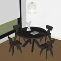 Round Black Dining Table Set With Four Chairs White Decor Window And Green Grass View 3d model