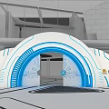 Futuristic Arched Entrance Gate With Blue Illuminated Lines And Modern Tech Design