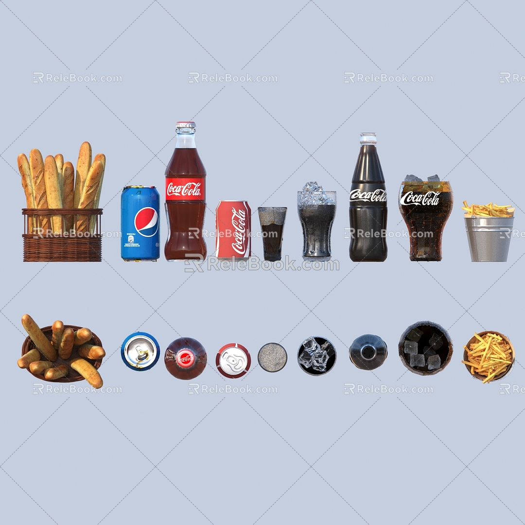 Bread Fries Coke Drinks 3d model