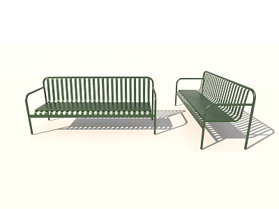 Green Metal Garden Benches Featuring Striped Design And Different Styles For Outdoor Settings 3d model