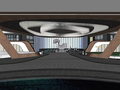 Modern Entrance Gate Design Featuring Circular Ceiling Lighting And Dark Floor 3d model