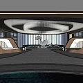 Modern Entrance Gate Design Featuring Circular Ceiling Lighting And Dark Floor