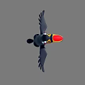 Vibrant Toucan Flying Bird With Red Yellow Orange Purple Beak Black Body And White Throat