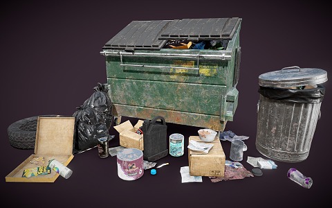 Garbage combination, street garbage, garbage can, waste articles 3d model