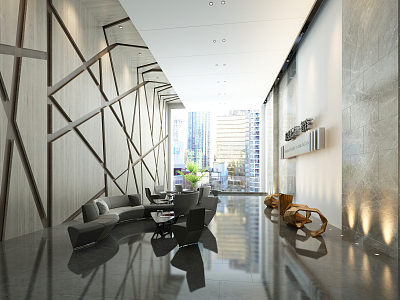 Modern Hall Corporate Lobby 3d model