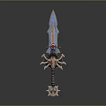 Intricate Decorative Sword With Blue Blade Golden Accents And Red Gem Hilt