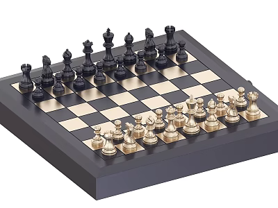 Chess Entertainment Game With Black And Gold Chess Pieces On Checkered Chessboard 3d model