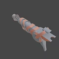Sci Fi Weapon With Metallic Structure Red Straps And Circular Barrel Components