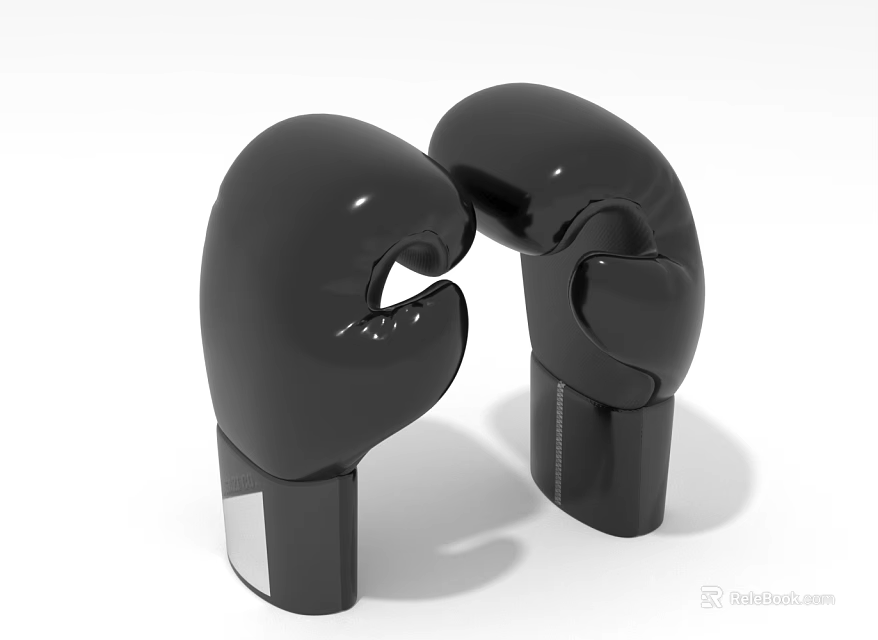 Black Shiny Boxing Gloves With Black Base And White Striped Design 3d model 