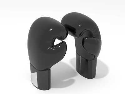 Black Shiny Boxing Gloves With Black Base And White Striped Design 3d model