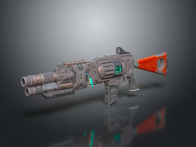 Futuristic Sci Fi Weapon Design With Double Barrel Orange Accents And Blue LED Lights 3d model
