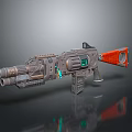 Futuristic Sci Fi Weapon Design With Double Barrel Orange Accents And Blue LED Lights