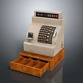 Vintage Commercial Cash Register With Wooden Drawer Mechanical Keyboard And Display Screen