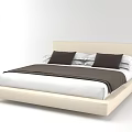 Modern Double Bed With Beige Headboard White Sheet Dark Brown Runner And Pillows 3d model