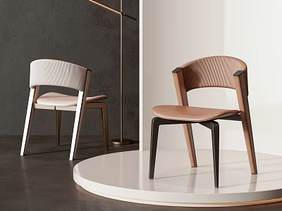 Modern Light and Brown Single Chairs With Wooden Frame And Upholstered Seat Design 3d model