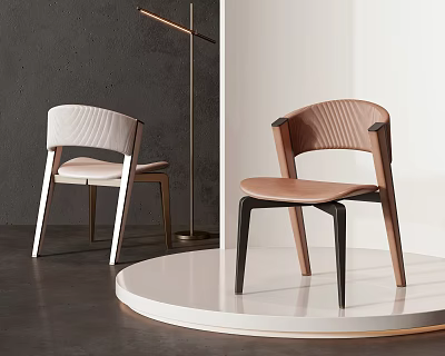 Modern Light and Brown Single Chairs With Wooden Frame And Upholstered Seat Design 3d model