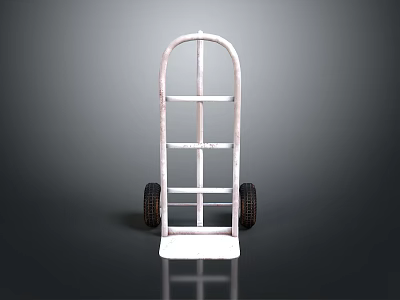 White Metal Frame Hand Truck With Two Wheels And Reflective Surface 3d model