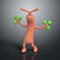 Cute Cartoon Biological Creature Exercising With Green Dumbbells And Orange Body