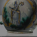 Plant Patterned Colorful Ceramic Vase With Green Leaves Blue Yellow Designs And Two Handles