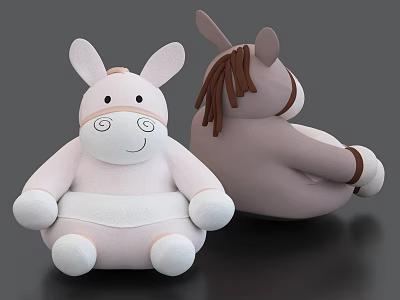 Cute Pink And Light Brown Plush Dolls With Smiling Faces Round Bodies And Manes 3d model
