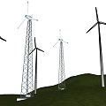 Industrial Equipment Wind Turbines Operating on Green Hills Under Blue Sky and White Clouds