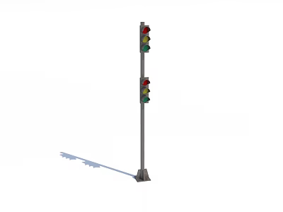 Traffic Light Signal Pole With Double Units Red Yellow Green Lights And Shadow 3d model