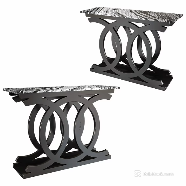 Elegant Modern Console Table With Black Ring Frame And Marble Top Design 3d model 
