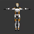 Futuristic Robotic Armor Design With Silver Orange White Mechanical Plates And Helmet