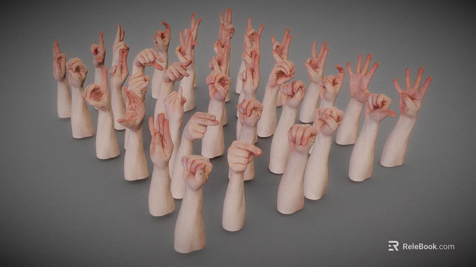 Man's White Arms in Different Poses and Positions on Gray Background 3d model 