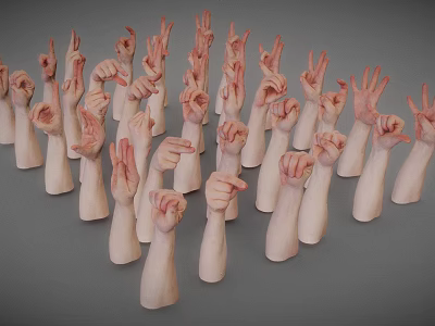Man's White Arms in Different Poses and Positions on Gray Background 3d model