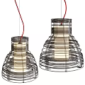Two Modern Pendant Lights With Wire Frame Structure And Illuminated Inner Lampshade 3d model