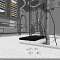 Industrial Building Interior With Control Panels Metal Pipes and Platform Structures