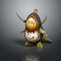 Cute Cartoon 3D Game Movie Character With Yellow Face Horns Green Tail And Standing Pose