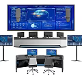 Modern Office Desk Setup With Multiple Monitors Large Screen And Data Displays 3d model