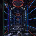 Modern Luxury KTV Interior With Blue Lighting Round Ceiling Marble Floor And Bar Counter