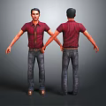 Men's Casual Clothing Set Red Striped Shirt Blue Jeans and Brown Shoes