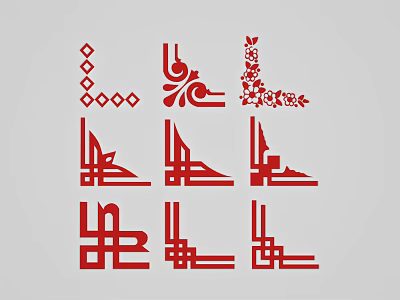 Red Carved Ornamental Corner Patterns With Various Decorative Designs For Home Decor And Furniture Accents 3d model