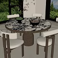 Middle Ancient Dining Table and Chair Round Solid Wood Stone 3d model